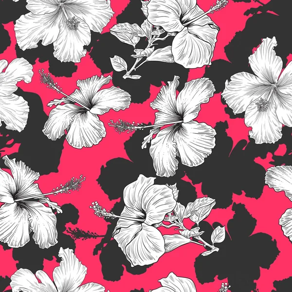Patrón Sin Costura Con Hibisco Textura Repetida Con Flores Blancas — Archivo Imágenes Vectoriales