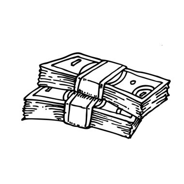 Para yığını çizimi. Beyaz arka planda izole edilmiş. Vektör illüstrasyonu.