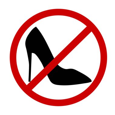 Uyarı afişi yüksek topuklu ayakkabı yok. Stiletto topuklu ayakkabılara izin verilmiyor. Ban yüksek topuklu işareti beyaz arka plan üzerinde izole. Vektör çizimi