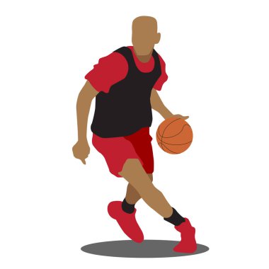 Basketbolcu ve vektör illüstrasyonu beyaz arkaplanda izole edildi.