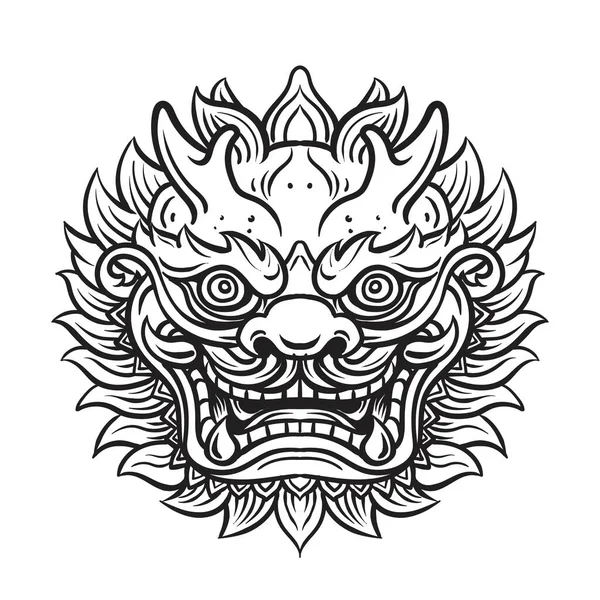 China Dragão Cabeça Preto Branco Vetor Ilustração — Vetor de Stock