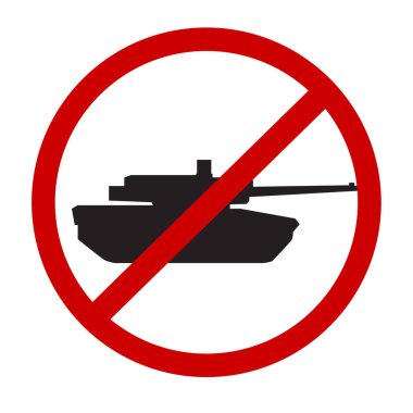 Tank ikonlu trafik tabelası. Tanklara izin yok. Askeri araç kullanma yasağı. Tank sembolü yok. Vektör illüstrasyonu.