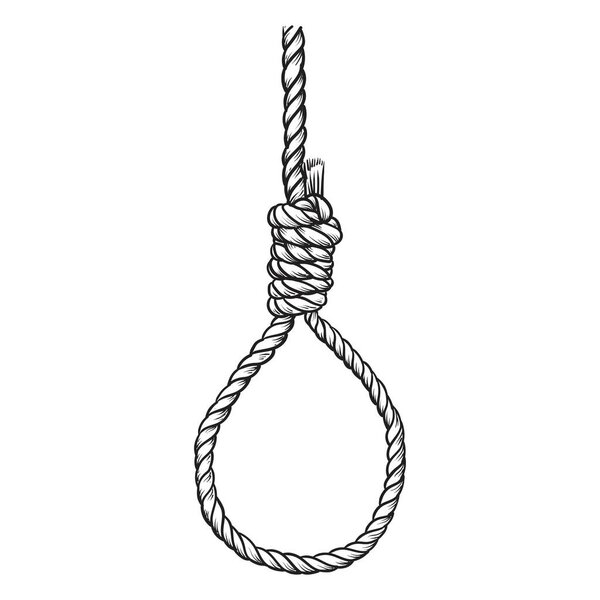 rope noose with hangman's knot, doodle vector illustration