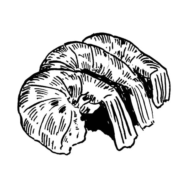 白い背景に描かれているエビ 手描きの概要のシーフードイラスト ベクトル — ストックベクタ