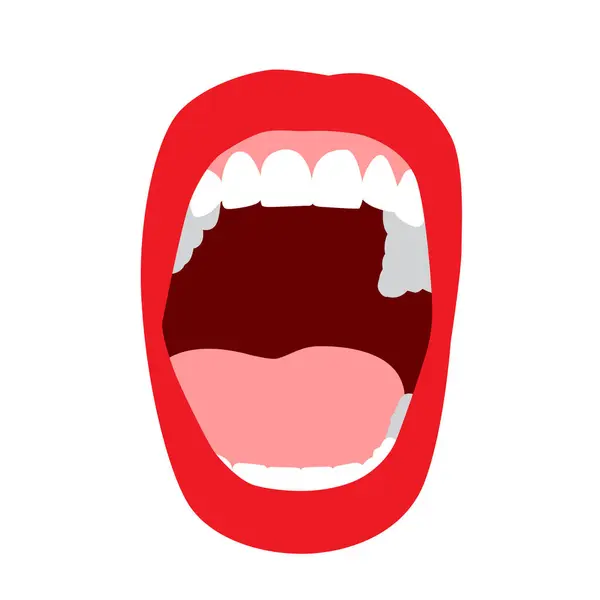 Red Open Mouth White Teeth Female Lips Vector — Stock Vector