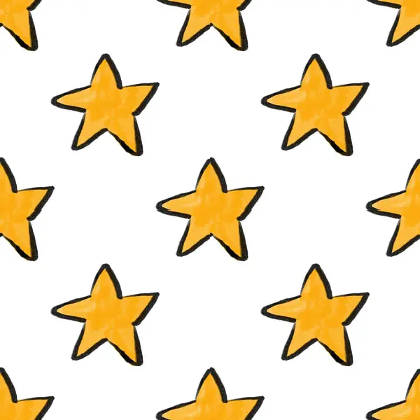 Cartoon Doodle Yellow Stars Seamless Vector Pattern Illustration — Stock fotografie
