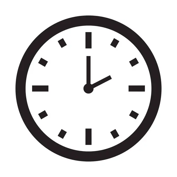 Time Clock Black Icon Klok Silhouet Zwart Geïsoleerd Witte Achtergrond — Stockvector