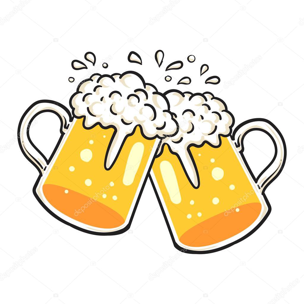 Two full beer mugs on a beer toasting concept vector illustration,Beer Toast Beer Festival .