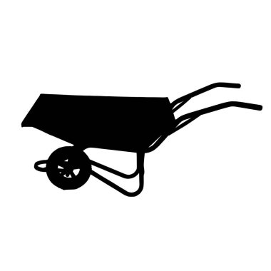 El arabası silueti bir tasarım şablonu için Beyaz Arkaplanda izole edildi. Bahçe ve inşaat. Vektör İllüstrasyonu 