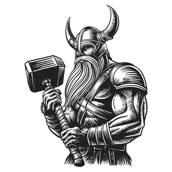 Savaş Çekici ile Viking, Ortaçağ Savaşçısı, vektör İllüstrasyonu.