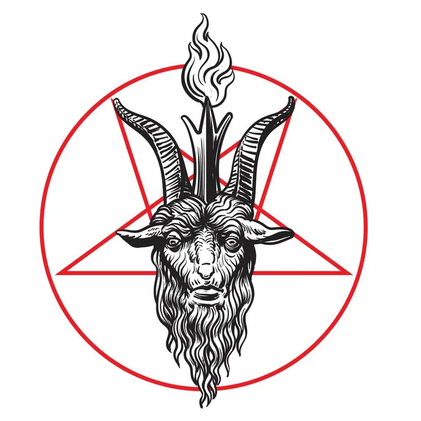 Pentagram Sign Lucifer Head Horned Goat Sigil Baphomet Isolated Black — Stock Vector