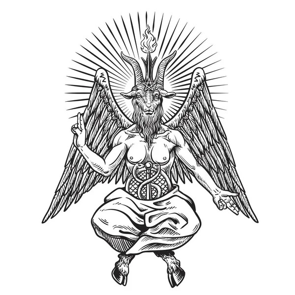 Demon Baphomet Satanic Symbol Vector Illustrationl Isolated White Background — Stock Vector