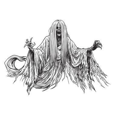 Havadaki Korku Hayaleti kafatası. Klasik el çizimi. Vektör illüstrasyonu..