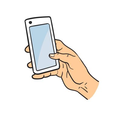 El teması akıllı telefon yazma illüstrasyonu. el çizimi biçimdeki renk vektörü.