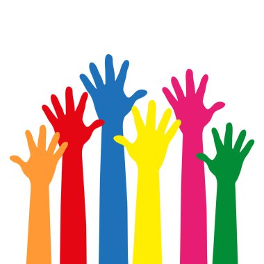  Raised hands colorful silhouette. Vector illustration.