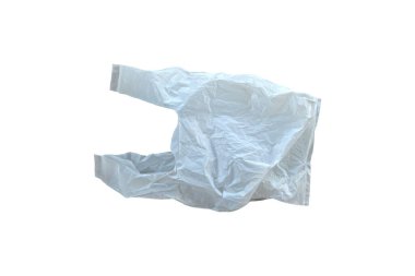 Beyaz plastik torba atığı kırpma yolu ile beyaz arkaplanda izole edildi.