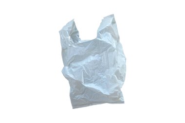 Beyaz plastik torba atığı kırpma yolu ile beyaz arkaplanda izole edildi.