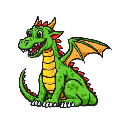 Çizgi film komik yeşil ejderha, Vektör çizimi.