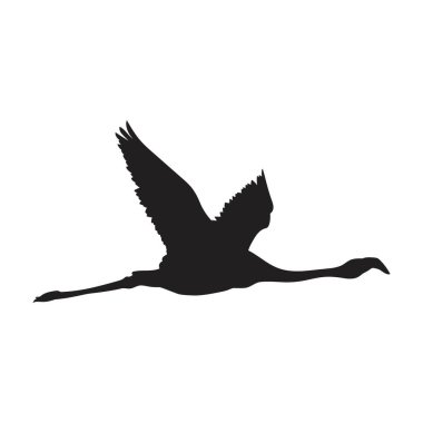 Flying Flamingo Silhouette, Symbol, Logo, Illustration, Pictogram veya Grafik Tasarım Elemanı. Vektör İllüstrasyonu