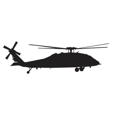 Helicopter silhouette high quality vector, Military helicopter rotor blade Black White clipart