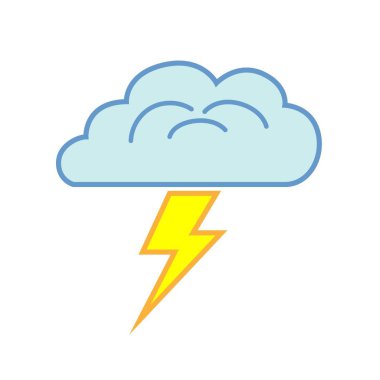 Bulut şimşek simgesi - gök gürültülü fırtına, ışın vektör illüstrasyonlu hava bulutlu yağışlı.