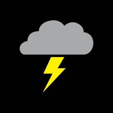 Yağmur bulutları ve gök gürültüsü ikonu vektörü. Gök gürültülü hava sembolü.