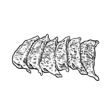 El çizimi vektör çizimi hamur köfteleri. Taze hamur eti Çin yemeği. Japon yemeği.