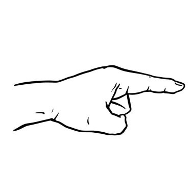 Gösterilen el (işaret parmağı) doğrusal biçimi, vektör işareti gösterimi beyaz arkaplanda izole edilmiş bir el hareketi gösterimi.