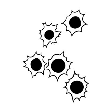 Mermi deliklerinin çizimleri. Logo, etiket, işaret, amblem, poster tasarımı. Vektör illüstrasyonu