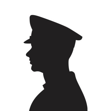 Üniformalı bir polis memurunun vektör silueti, izole edilmiş beyaz arka plan..