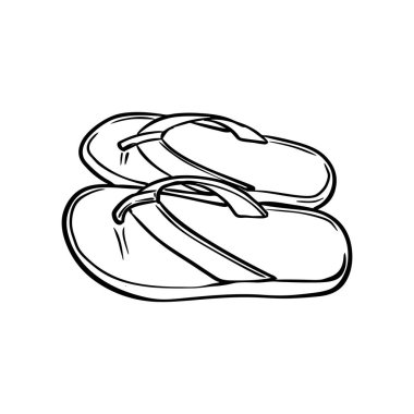 Yaz ayakkabıları. Karalama karikatür terlikleri beyaz, vektör çizim izole.