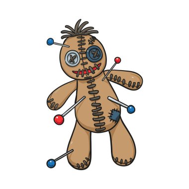 Çizgi film voodoo bebek vektör çizimi. beyaz arkaplanda izole.