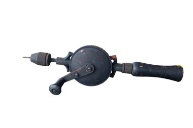 El kolu matkap ahşap marangozluk antika araç, beyaz arka planda kırpma yolu ile izole