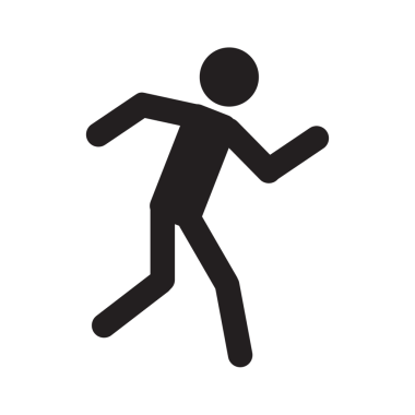 Adam yürü ve resim ikonunu çalıştır. Yaya adam tabelaları ve yol trafiği silueti.