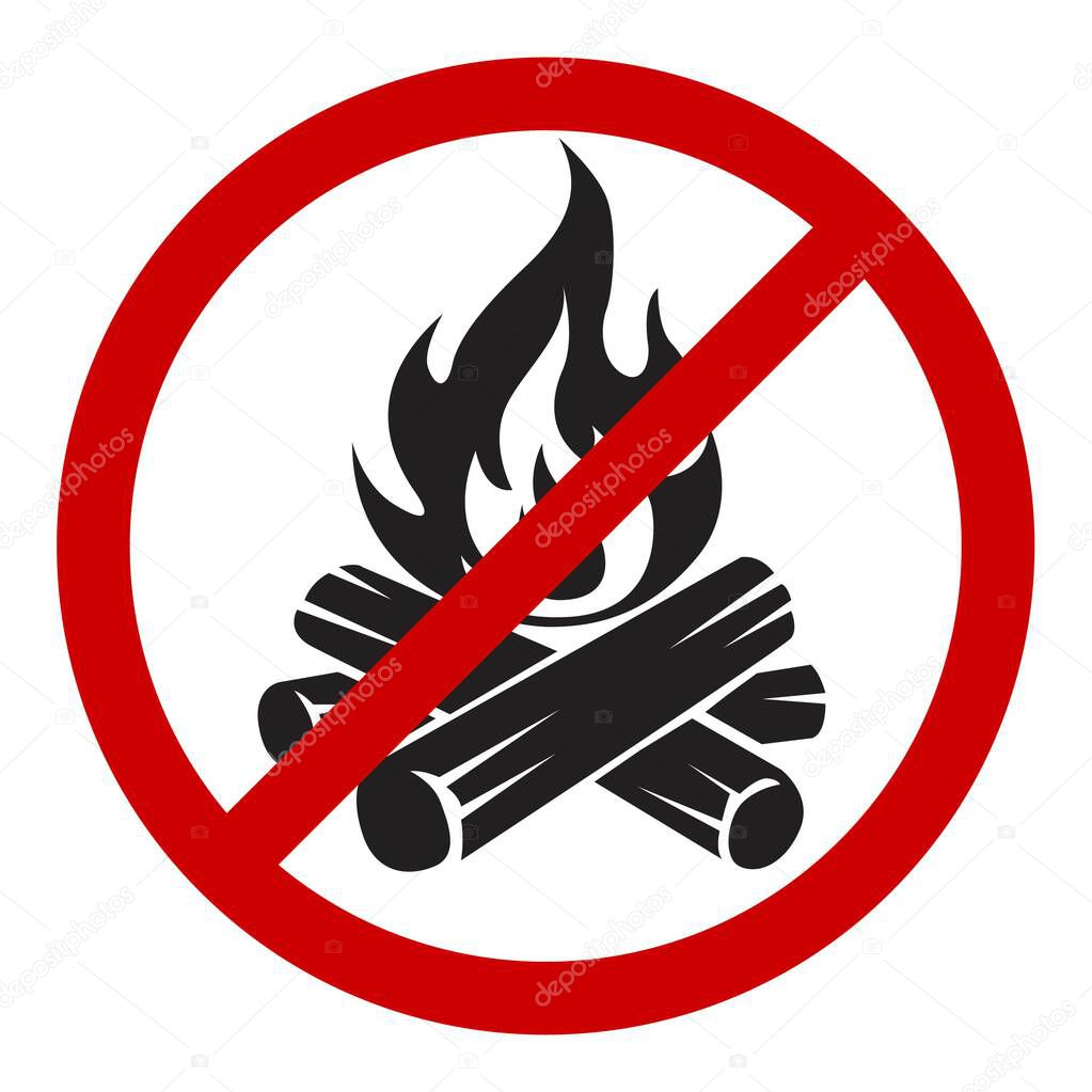 Illustration No fire sign. Prohibition open flame symbol. Red icon on white background.