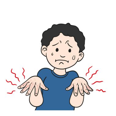 Yanmış elli bir adam, çatlak, çatlak ve kaba el çizimleri ve vektör sanatından muzdarip..