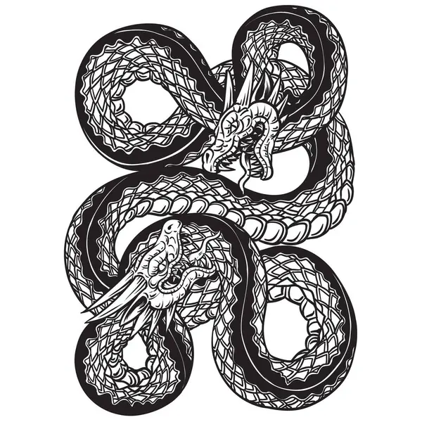 Elle çizilmiş Amphisbaena illüstrasyonu. Antik mitoloji fantazisi. Vektör illüstrasyonu.