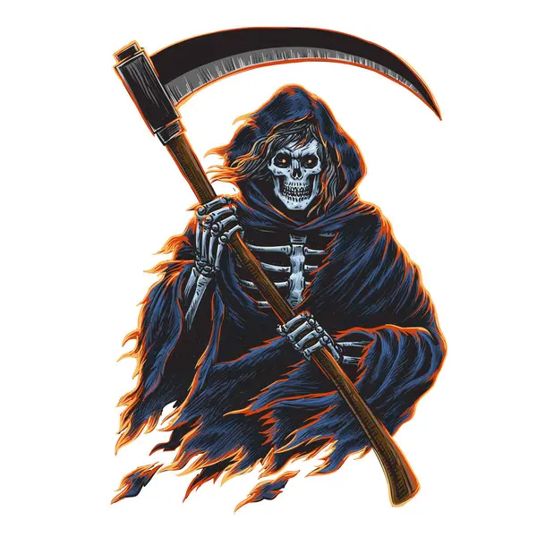 Beyaz Arkaplanda İzole edilmiş Tırpanlı Azrail, Vektör Ressam. 