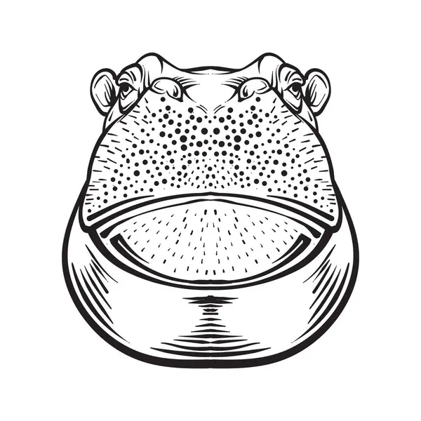 hipopotam siyah ve beyaz vektör illüstrasyonunun başı