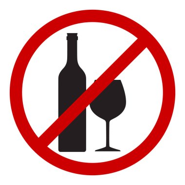 Kırmızı işaretli, şarap kadehli ve şişe düz vektör ikonlu içki ya da şarap yasak.