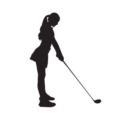 siyah siluet kız golf oynuyor pozisyon vektör illüstrasyonunda