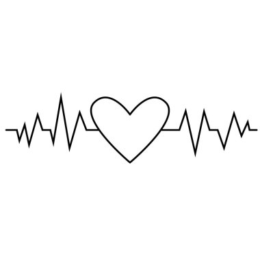Tıbbi uygulamalar ve web siteleri için kalp atışı monitörü nabız çizgisi resim simgesi, düz ana hatlı kalp, vektör illüstrasyonu.
