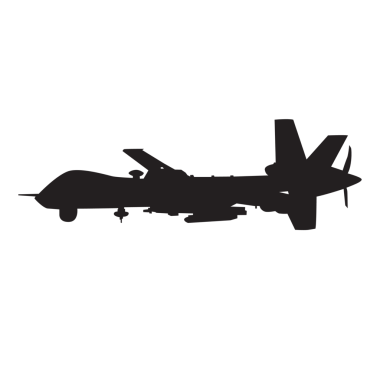 Askeri drone silueti. İnsansız hava aracının silueti ya da insansız hava aracı, düz stil, png.