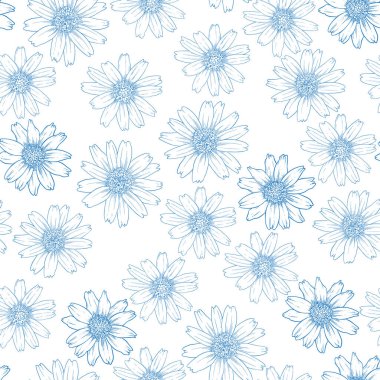 Kusursuz desenli Singapur papatya çiçeği beyaz, el çizimi vektör. 