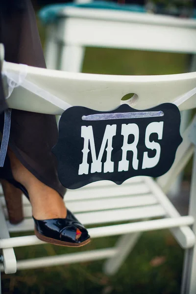 Mrs Leg Stands Decorative Chair Sign Inscription Image Your Creative — Stock Photo, Image