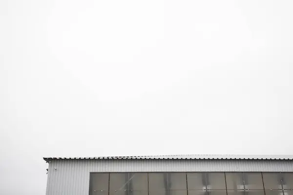 Upper Part Industrial Building Backdrop Blue Clear Sky Day Background — Stok fotoğraf