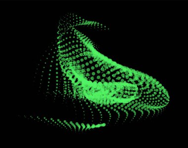 Büyük verilerin üç boyutlu dinamik düğümü bilimi noktalar. Parçacıkların sonsuz sinüzoit çizgisini dalgalandırın. Girdap tepesi elektrikli neon şişkinlik patlaması. Titreşim dalga küre arkaplanı. Çiçek araştırması bilim ağı damlası.