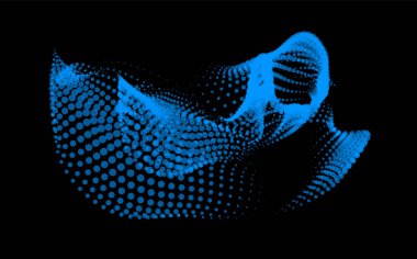 Büyük verilerin üç boyutlu dinamik düğümü bilimi noktalar. Parçacıkların sonsuz sinüzoit çizgisini dalgalandırın. Girdap tepesi elektrikli neon şişkinlik patlaması. Titreşim dalga küre arkaplanı. Çiçek araştırması bilim ağı damlası.
