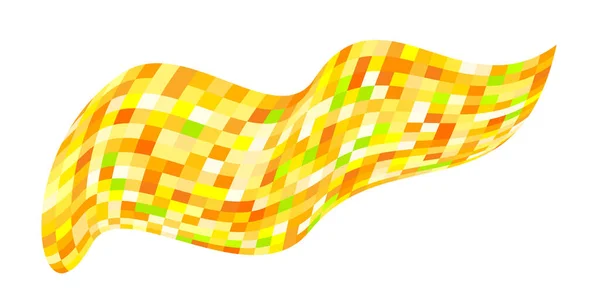 黄色の細胞で作られたパッチワークキルト キルティング生地 鳥の目のビュー秋の収穫から広場のフィールド 歪んだ正方形の歪んだチェスのパターンを持つチェックされた背景 チェス盤面旗 — ストックベクタ