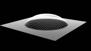 Dağ gibi kabarcıklar. Hill, küresel çıkıntı. Noktalardan oluşan yarımküre. Parçacık boyutu ses dalgası. Kürenin bir kısmı kutup tepesi küre yüzeyini etkiler. Büyük veri akışı hesaplaması.